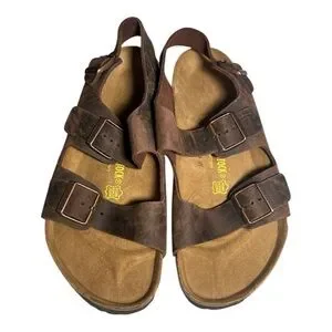 Birkenstock Men\'s Milano Oiled Leather Adjustable Slide Sandals Milano Crosstown Men Oiled Leather in Color Black  main image 4